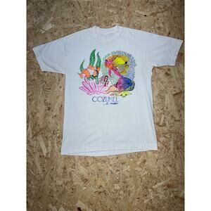Vintage Y2K Men’s White Destination Conzumel Graphic Short Sleeve Shirt Sz XL